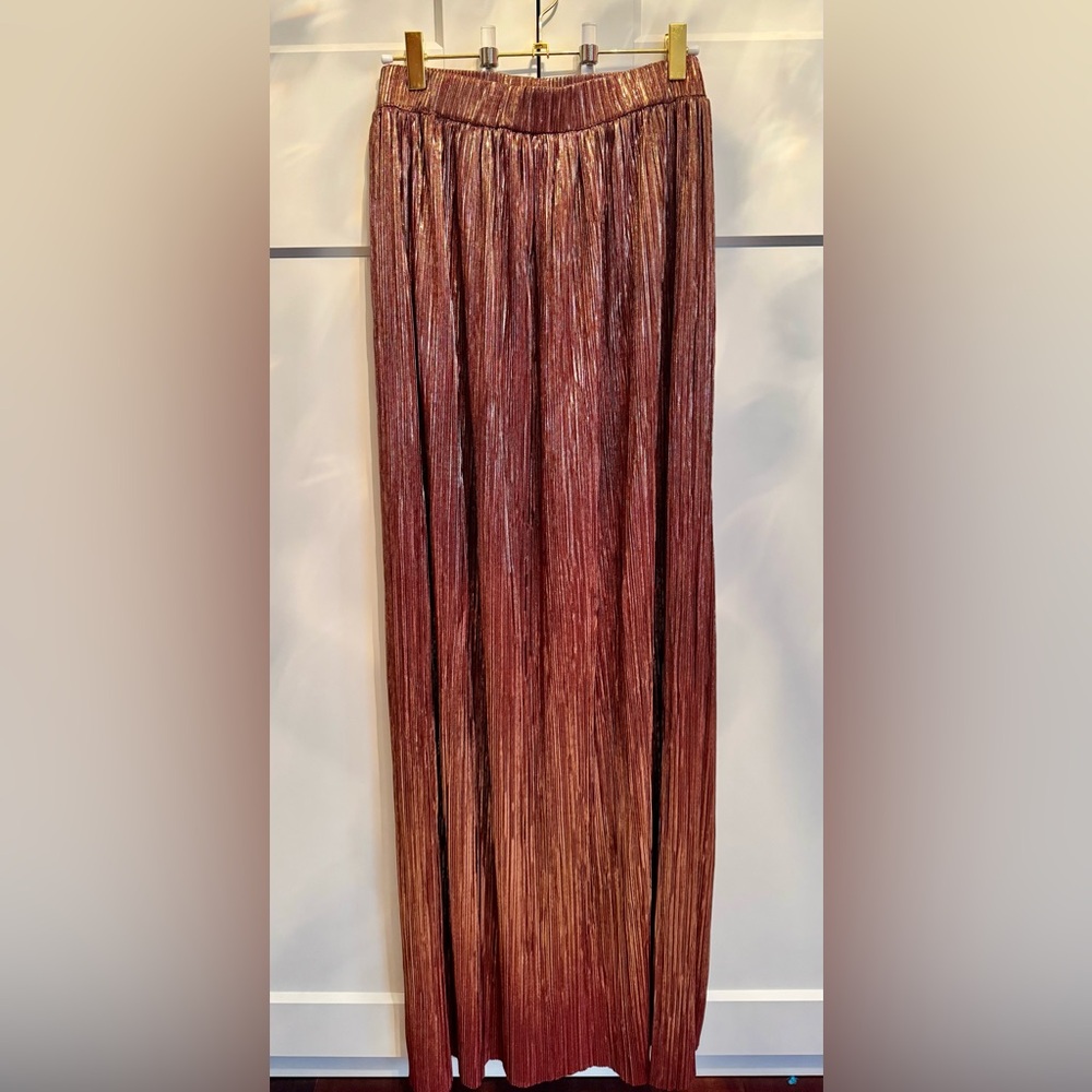 New York & Company Metallic Rose Gold Maxi Skirt